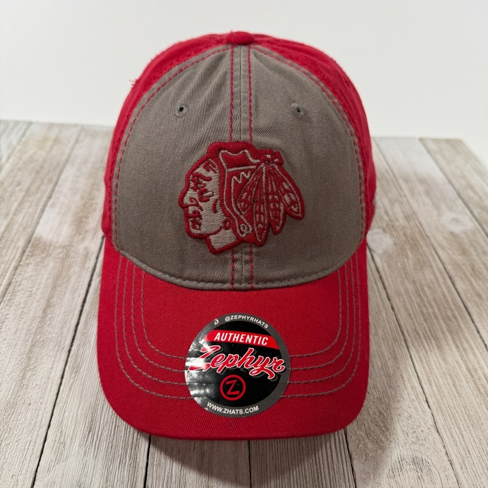 Chicago‎ Blackhawks Hat Zephyr - Red Gray Adjustable NHL Cap New Without Tags